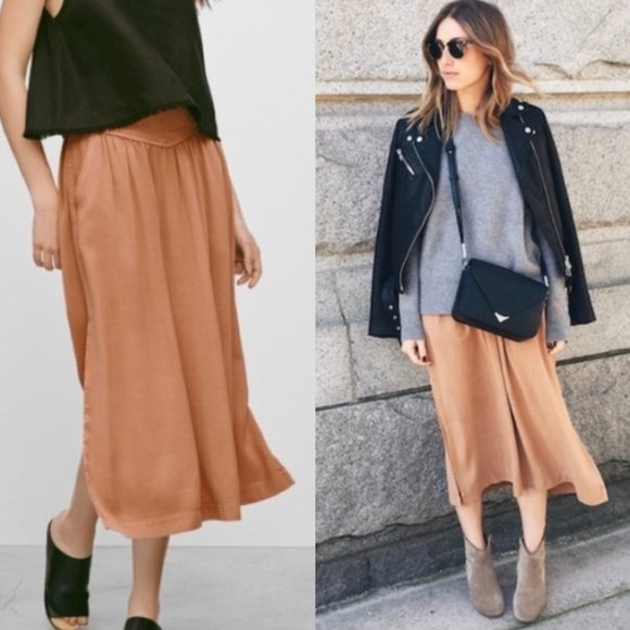 Aritzia Dresses & Skirts - Aritzia Wilfred Gabrielle Midi Skirt with Pockets High Waist Flowy Side Slit M